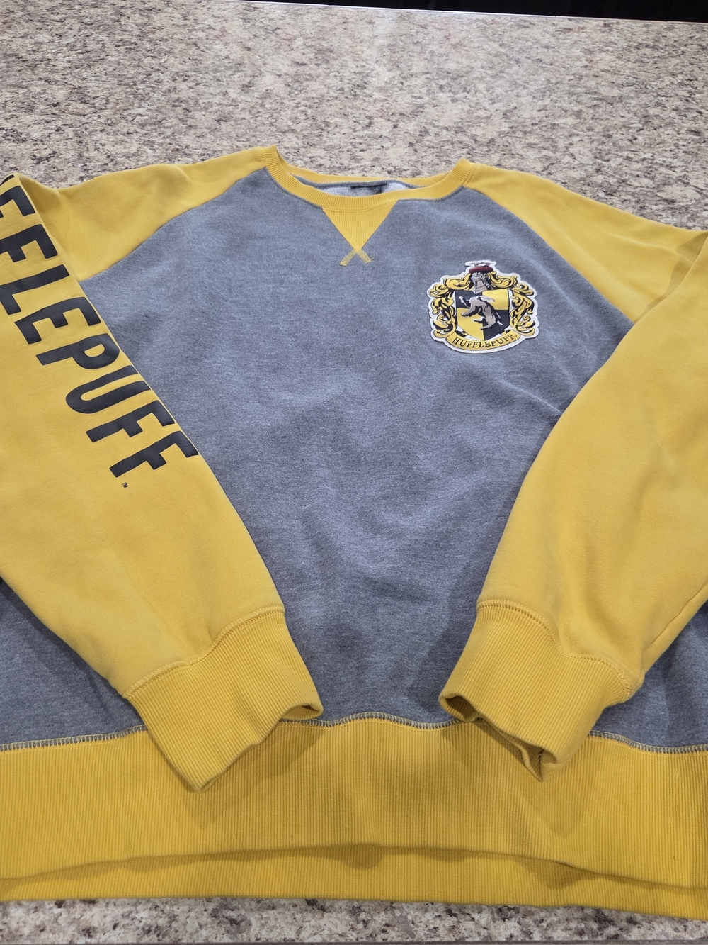 Men's Grey and Yellow Hufflepuff Crewneck Sweatshirt